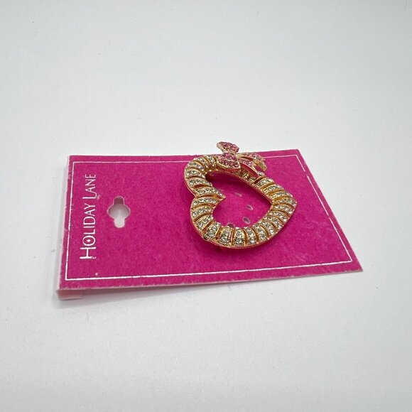 Holiday Lane Pave Heart & Bow Pin in Gold-Tone MSRP $25 NWT - Picture 3 of 4